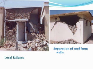 Local failures
Separation of roof from
walls
 