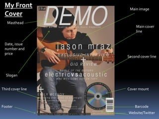 Masthead
Date, issue
number and
price
Slogan
Main image
Main cover
line
Barcode
Cover mount
Website/Twitter
Second cover line
Third cover line
Footer
My Front
Cover
 