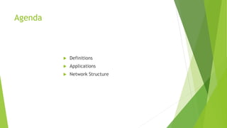 Agenda
 Definitions
 Applications
 Network Structure
 