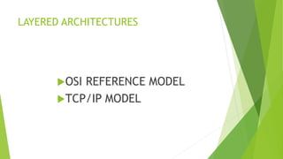 LAYERED ARCHITECTURES
OSI REFERENCE MODEL
TCP/IP MODEL
 