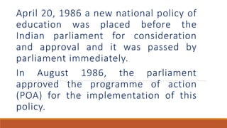 The NPE ’86 has lucidly explained: “The concept
of a ‘National System of Education’ implies that,
up to a given level, all...