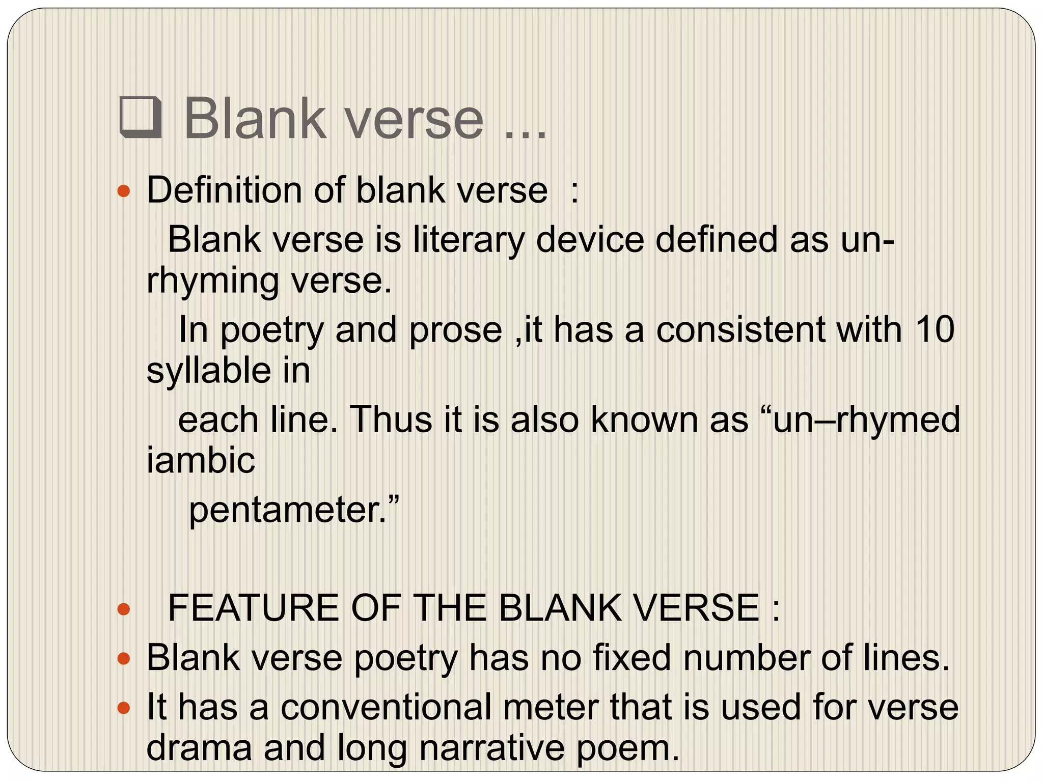 Rhyme v/s Blank verse PPT