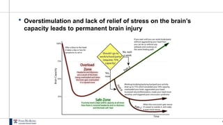 4
 Overstimulation and lack of relief of stress on the brain’s
capacity leads to permanent brain injury
 