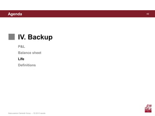 49
IV. Backup
Agenda
P&L
Balance sheet
Life
Definitions
Assicurazioni Generali Group – 1Q 2013 results
 