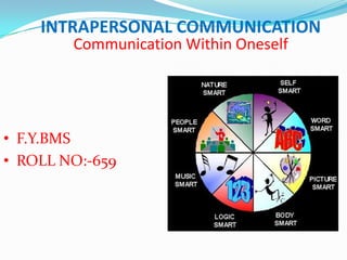 • F.Y.BMS
• ROLL NO:-659
INTRAPERSONAL COMMUNICATION
Communication Within Oneself
 
