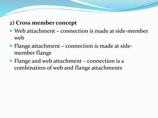 2) Cross member concept
 Web attachment – connection is made at side-member
web
 Flange attachment – connection is made at side-
member flange
 Flange and web attachment – connection is a
combination of web and flange attachments
 