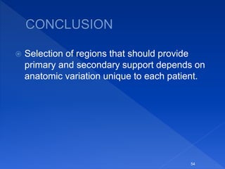  Selection of regions that should provide
primary and secondary support depends on
anatomic variation unique to each patient.
54
 