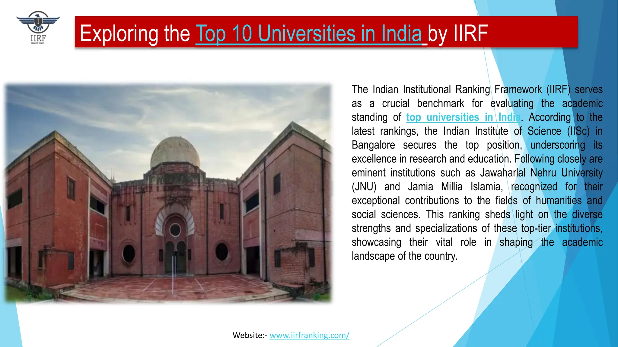Iirf Ranking Top Universities in India | PPTX