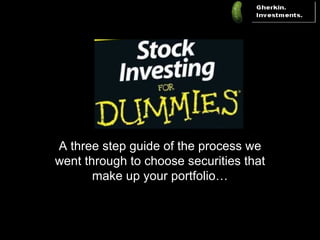 A three step guide of the process we went through to choose securities that make up your portfolio… 