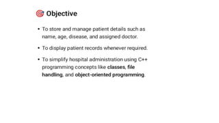 Comprehensive Hospital Management System Project in C++ for Class XII | PDF