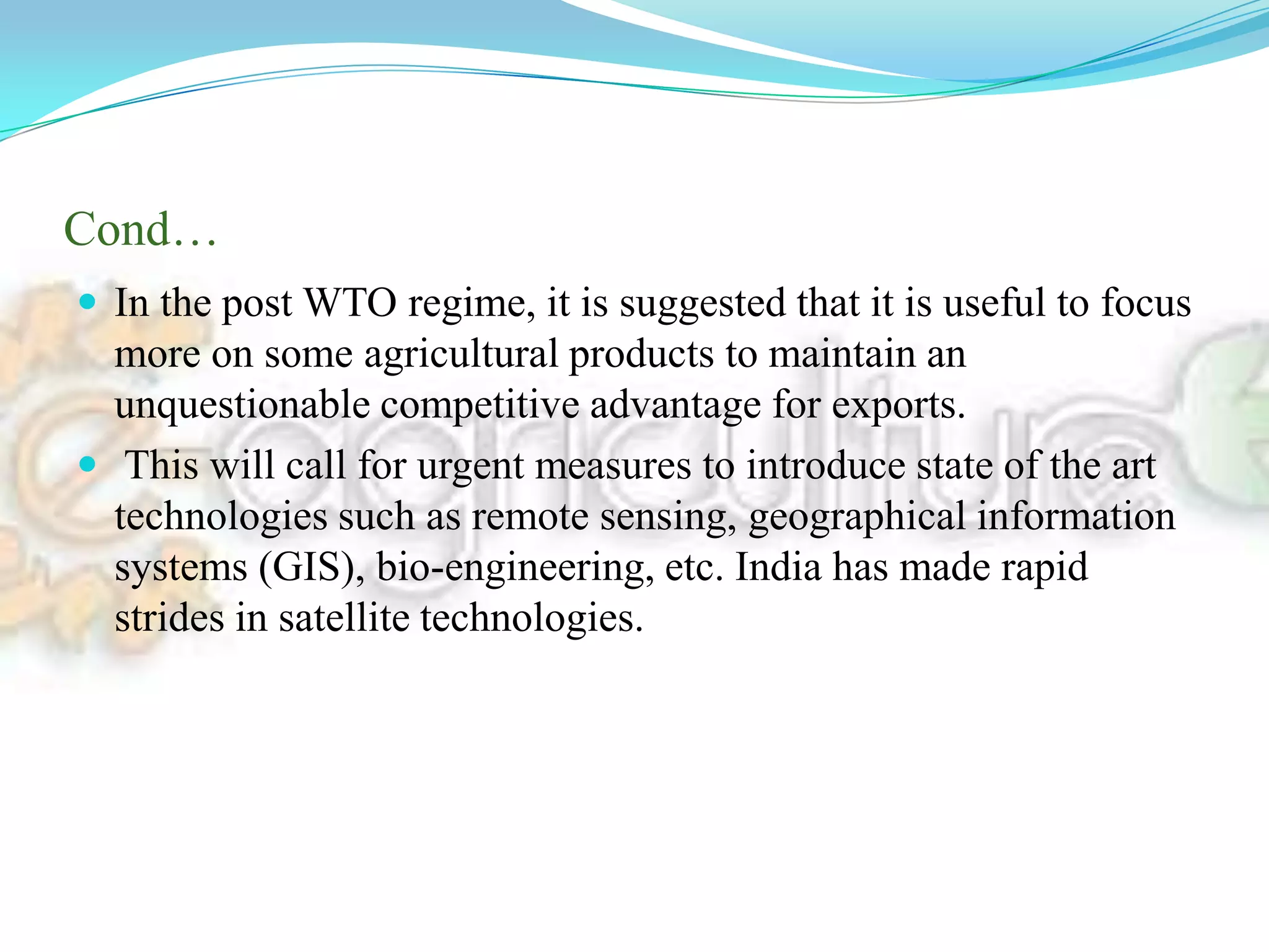  Thus, e-agriculture in India can put India on the higher pedestal of Green Revolution making India self-sufficient in the matters of food grains. INITIATERS OF E-AGRICULTURE IN INDIA The Association For People of Haryana (AFPOH) has taken many steps and initiatives at national and international level in the fields of agriculture, health, rural infrastructure development, revitalizing financial access to rural farmers, etc.