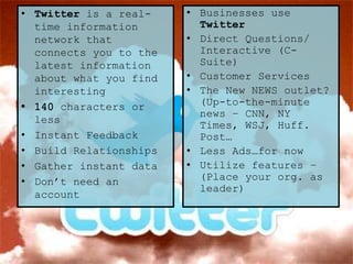Twitter is the most popular platform that the companies use; two-thirds of the Fortune 100 have at least one Twitter account. They have an average of 4.2 Twitter accounts. 