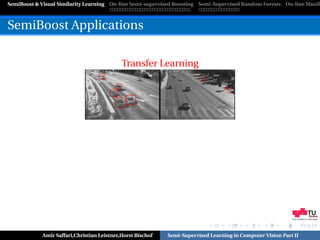 SemiBoost & Visual Similarity Learning On-line Semi-supervised Boosting Semi-Supervised Random Forests On-line Manifo



SemiBoost Applications

                                            Transfer Learning




                                                                                                            Graz University of Technology




            Amir Saffari,Christian Leistner,Horst Bischof   Semi-Supervised Learning in Computer Vision Part II
 