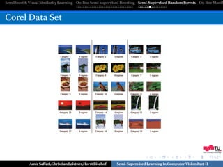 SemiBoost & Visual Similarity Learning On-line Semi-supervised Boosting Semi-Supervised Random Forests On-line Manifo



Corel Data Set




                                                                                                            Graz University of Technology




            Amir Saffari,Christian Leistner,Horst Bischof   Semi-Supervised Learning in Computer Vision Part II
 