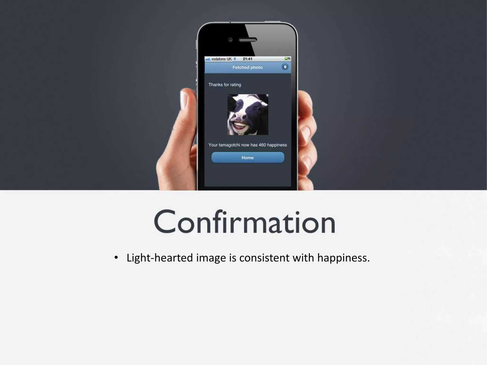    User will recognise similar interface from registration.   Results based on most recently updated photos, so they will change with each use.   Recognisable rating system .