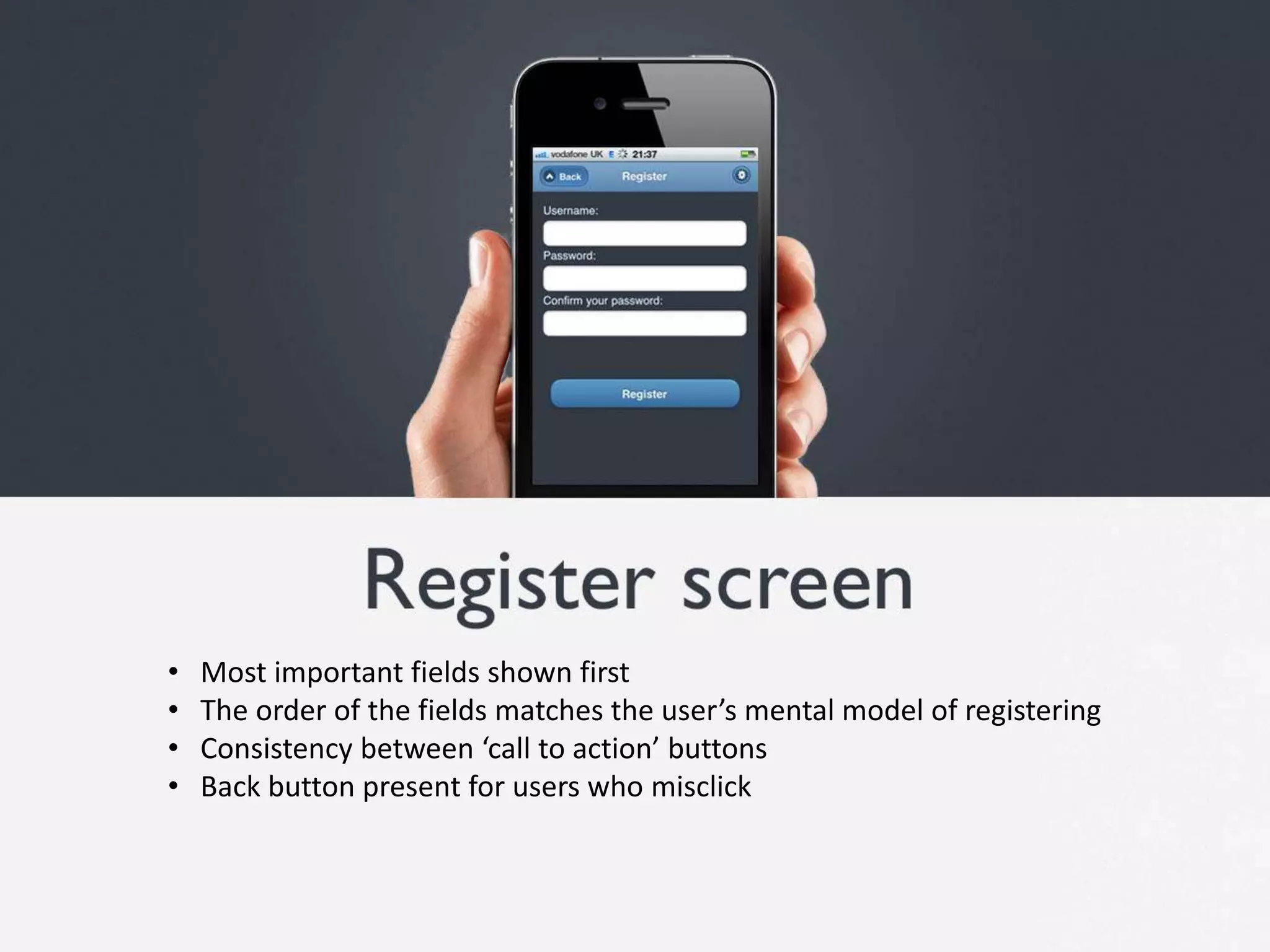    Providing a succinct amount of options upon loading