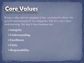 Enhancing  the lives of our Employees and CustomersVisionTo be the largest most trusted and respected financial services company in India and overseas, backed by the company's core philosophy of Trust, Transparency and utmost client satisfaction