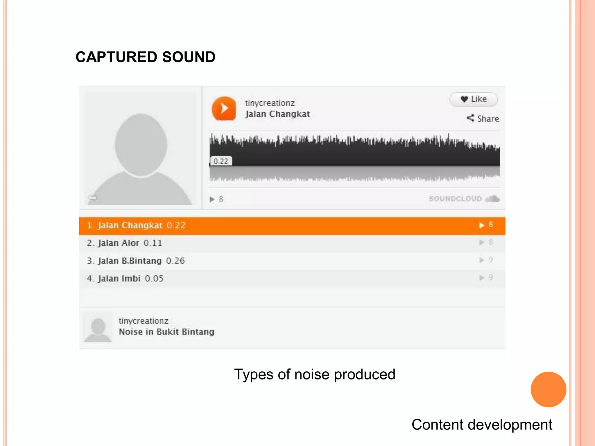 CAPTURED SOUND




                 Types of noise produced


                                           Content development
 