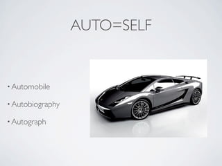 AUTO=SELF


• Automobile

• Autobiography

• Autograph
 