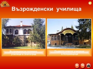 Възрожденски  училища Възрожденско взаимно  училище в Златоград Първото класно училище в Копривщица 