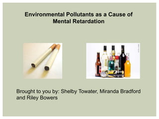 Environmental Pollutants as a Cause of
           Mental Retardation




Brought to you by: Shelby Towater, Miranda Bradford
and Riley Bowers
 