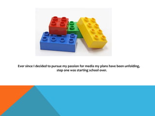 Ever since I decided to pursue my passion for media my plans have been unfolding,
step one was starting school over.
 