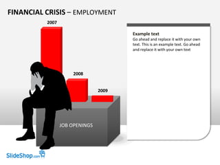 FINANCIAL CRISIS – EMPLOYMENT
JOB OPENINGS
Example text
Go ahead and replace it with your own
text. This is an example text. Go ahead
and replace it with your own text
2009
2008
2007
 