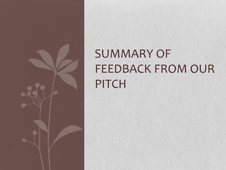 SUMMARY OF
FEEDBACK FROM OUR
PITCH
 