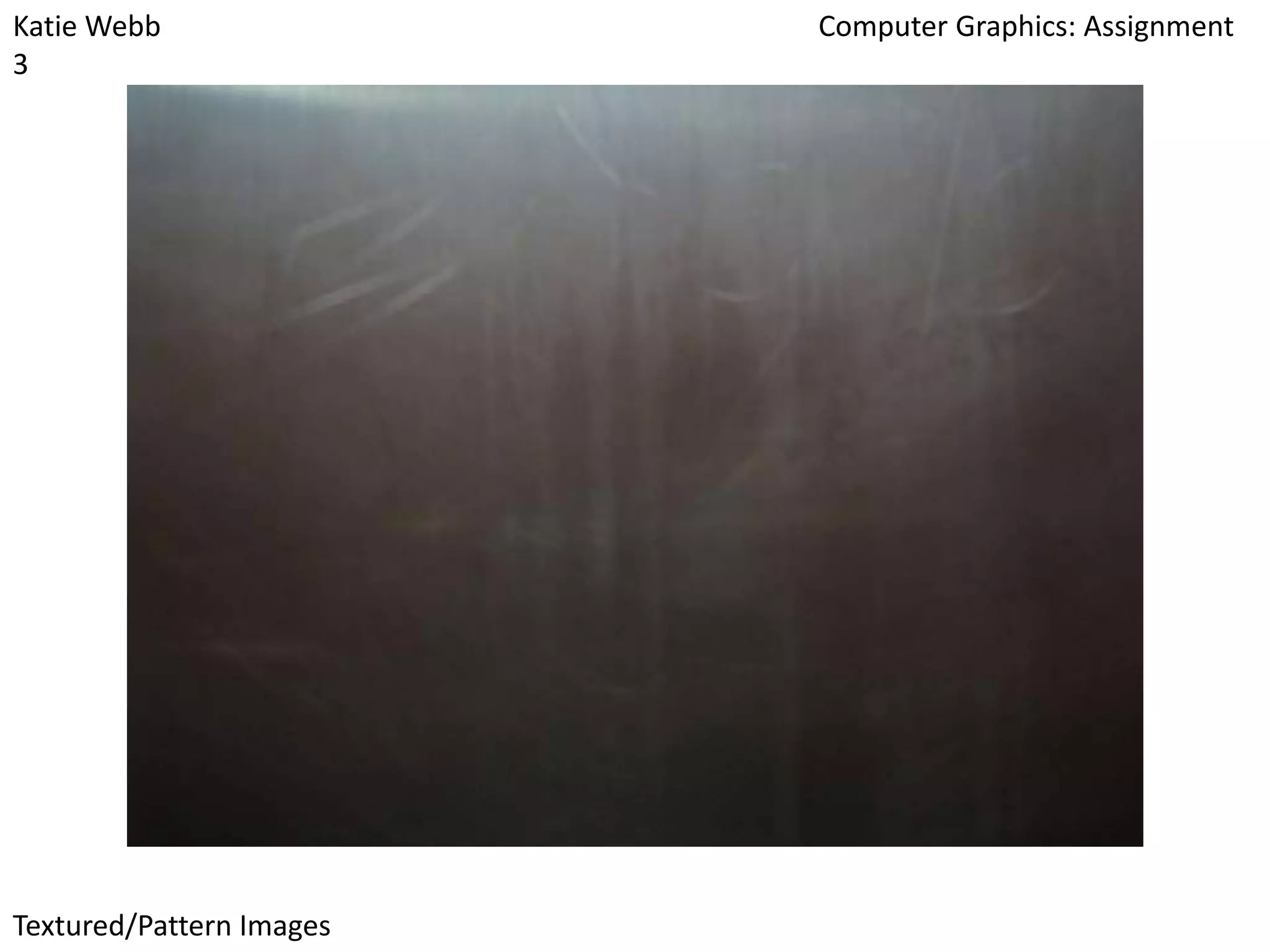 Katie Webb
3

Textured/Pattern Images

Computer Graphics: Assignment

 