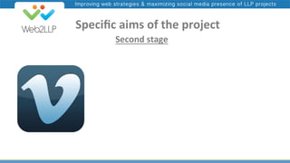 Improving web strategies & maximizing social media presence of LLP projects

	
  	
  	
  	
  Speciﬁc	
  aims	
  of	
  the	
  project	
  
	
  	
  	
  	
  Second	
  stage	
  

 