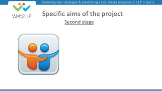 Improving web strategies & maximizing social media presence of LLP projects

	
  	
  	
  	
  Speciﬁc	
  aims	
  of	
  the	
  project	
  
	
  	
  	
  	
  Second	
  stage	
  

 