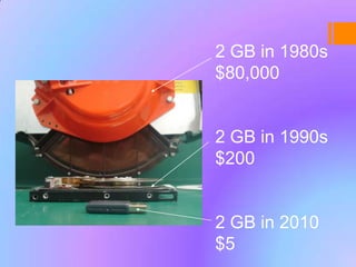 2 GB in 1980s
$80,000
2 GB in 1990s
$200
2 GB in 2010
$5
 