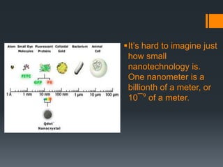 It’s hard to imagine just
how small
nanotechnology is.
One nanometer is a
billionth of a meter, or
10¯⁹ of a meter.
 