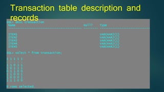 Modification schemes for rule hiding 
Scheme1: Deletion of items. 
if X U Y is deleted 
1.Sup X U Y and 
2. Conf XY will be decreased. 
Scheme2: Insertion of items. 
Conf XY can be reduced by inserting X into 
a transaction that doesn’t contain Y in it. 
 
