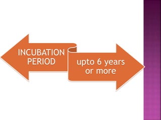INCUBATION
PERIOD upto 6 years
or more
 