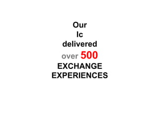 Our
lc
delivered
over 500
EXCHANGE
EXPERIENCES
 