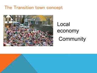 The Transition town concept
Local
economy
Community
 