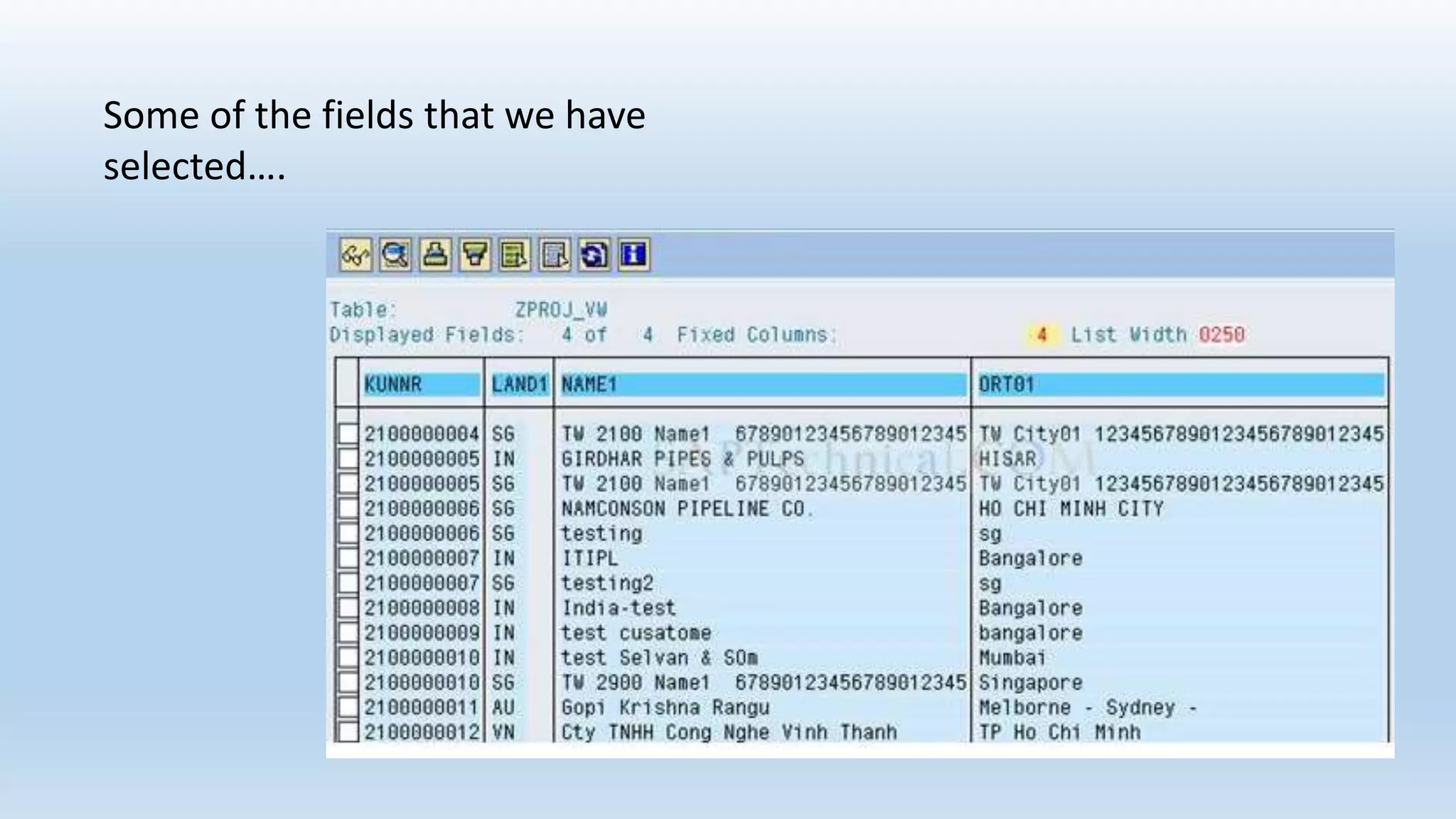 Some of the fields that we have
selected….
 