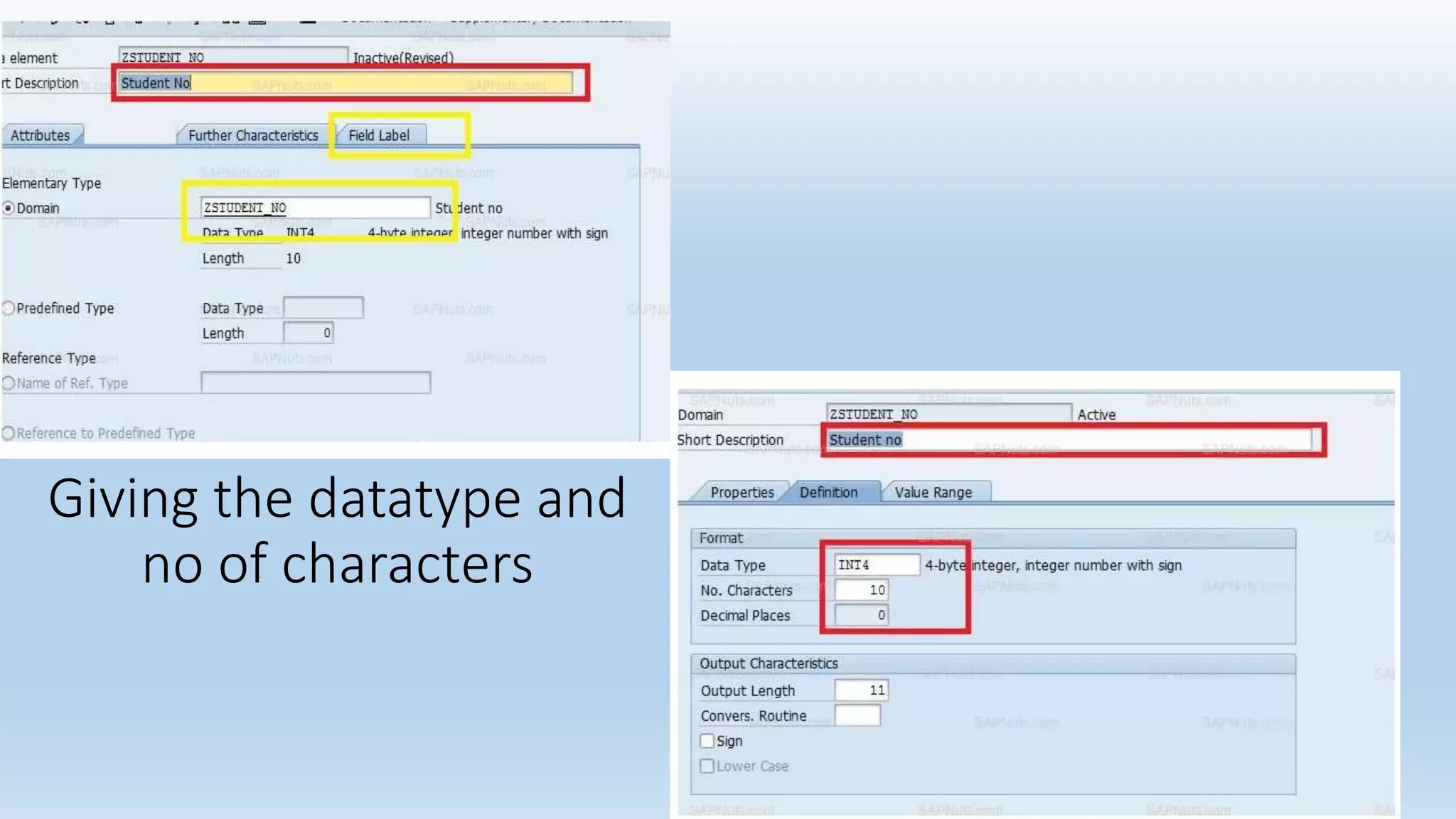 Giving the datatype and
no of characters
 