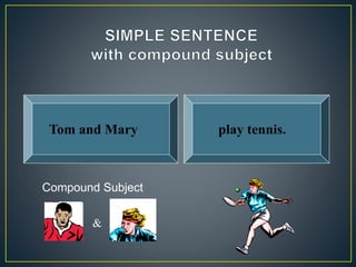 play tennis and swim.Tom and Mary
Compound Subject Compound Predicate
& &
 