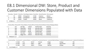 ZAGI Sales Dimensional DW: Store, Product and
Customer Dimensions Populated with data
 