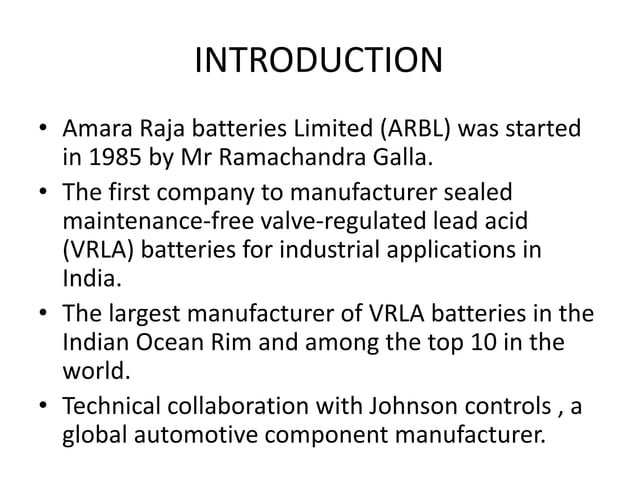 Amara Raja Batteries Ltd | PPTX | Automotive Industry | Industries