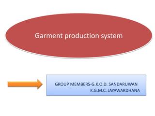 GROUP MEMBERS-G.K.O.D. SANDARUWAN
K.G.M.C. JAYAWARDHANA
Garment production system
 