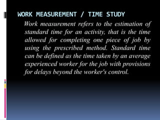 PRODUCTION PLANNING AND CONTROL-WORK STUDY | PPTX