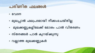 രരിണിത ഫലങ്ങൾ
• യവദന
• മുലപ്പോൽ ഫല്രദമോയി നീക്കംറെയ്ക്തിലല
• മുലക്കണ്ണുകളിയലക്ക് യമോശം രോൽ വിതരണം
• സ്തനങ്ങൾ രോൽ കുെയ്ക്ക്കുന്നു
• വലലോത്ത മുലക്കണ്ണുകൾ
 