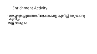 Enrichment Activity
• തരംഗങ്ങളുറട സ്വിണശഷതകറള കുറിച്ച് ഒരു റചറു
കുറിപ്പ്
തയ്യ റാകുക?
 