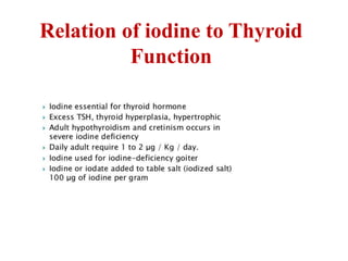 Relation of iodine to Thyroid
Function
 