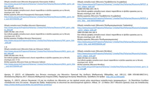 Οδηγός εκπαιδευτικού (Μουσείο Βιομηχανικής Ελαιουργίας Λέσβου)
http://www.piop.gr/el/Programs/Pafsanias/~/media/Files/Pafsanias/Museums/MBEL_gymn_odi
gos_web.pdf
(ΙSBN 978-960-244-172-5)
Σαν ένδειξη γραφής εκπαιδευτικού υλικού παρατίθεται το φύλλο εργασίας για τις θετικές
επιστήμες σελ. 19-23:
Φύλλα εργασίας (Μουσείο Βιομηχανικής Ελαιουργίας Λέσβου)
http://www.piop.gr/el/Programs/Pafsanias/~/media/Files/Pafsanias/Museums/MBEL_gymn_fyll
a_web WATERMARK.pdf
Οδηγός εκπαιδευτικού (Υπαίθριο Μουσείο Υδροκίνησης)
http://www.piop.gr/el/Programs/Pafsanias/~/media/Files/Pafsanias/Museums/YMY_gymn_odig
os_web.pdf
(ΙSBN 978-960 -244-174-9)
Σαν ένδειξη γραφής εκπαιδευτικού υλικού παρατίθεται το φύλλο εργασίας για τις θετικές
επιστήμες σελ. 19-23:
Φύλλα εργασίας (Υπαίθριο Μουσείο Υδροκίνησης)
http://www.piop.gr/el/Programs/Pafsanias/~/media/Files/Pafsanias/Museums/YMY_gymn_fylla
_web.pdf
1.3)
Οδηγός εκπαιδευτικού (Μουσείο Ελιάς και Ελληνικού Λαδιού)
http://www.piop.gr/el/Programs/Pafsanias/~/media/Files/Pafsanias/Museums/MEEL_gymn_odi
gos_web.pdf
(ΙSBN 978-960-244-176-3)
Σαν ένδειξη γραφής εκπαιδευτικού υλικού παρατίθεται το φύλλο εργασίας για τις θετικές
επιστήμες σελ. 17-21:
Φύλλα εργασίας (Μουσείο Ελιάς και Ελληνικού Λαδιού)
http://www.piop.gr/el/Programs/Pafsanias/~/media/Files/Pafsanias/Museums/MEEL_gymn_fylla
__web WATERMARK.pdf
Οδηγός εκπαιδευτικού (Μουσείο Περιβάλλοντος Στυμφαλίας)
http://www.piop.gr/el/Programs/Pafsanias/~/media/Files/Pafsanias/Museums/MPEST_g
ymn_odigos_web.pdf
(ΙSBN 978-960-244-178-7)
Σαν ένδειξη γραφής εκπαιδευτικού υλικού παρατίθεται το φύλλο εργασίας για τις
θετικές επιστήμες σελ. 18-22:
Φύλλα εργασίας (Μουσείο Περιβάλοντος Στυμφαλίας)
http://www.piop.gr/el/Programs/Pafsanias/~/media/Files/Pafsanias/Museums/MPEST_g
ymn_fylla__web WATERMARK.pdf
Οδηγός εκπαιδευτικού (Μουσείο Πλινθιμοκεραμοποιίας Τσαλαπάτα)
http://www.piop.gr/el/Programs/Pafsanias/~/media/Files/Pafsanias/Museums/tsalapata
_gymn_odigos_web.pdf
ΙSBN 978-960-244-182-4
Σαν ένδειξη γραφής εκπαιδευτικού υλικού παρατίθεται το φύλλο εργασίας για τις
θετικές επιστήμες σελ. 18-22:
Φύλλα εργασίας (Μουσείο Πλινθιμοκεραμοποιίας)
http://www.piop.gr/el/Programs/Pafsanias/~/media/Files/Pafsanias/Museums/tsalapata
_gymn_fylla_web WATERMARK.pdf
Οδηγός εκπαιδευτικού (Μουσείο Μετάξης)
http://www.piop.gr/el/Programs/Pafsanias/~/media/Files/Pafsanias/Museums/metaxis_
gymn_odigos_web.pdf
(ΙSBN 978-960-24 4-180-0)
Σαν ένδειξη γραφής εκπαιδευτικού υλικού παρατίθεται το φύλλο εργασίας για τις θετικές
επιστήμες σελ. 18-22:
Φύλλα εργασίας (Μουσείο Μετάξης)
http://www.piop.gr/el/Programs/Pafsanias/~/media/Files/Pafsanias/Museums/metaxis_gymn_fy
lla_web.pdf
Αργύρη, Π. (2017). «Η διδασκαλία των θετικών επιστημών στο Μουσείο» Πρακτικά 9ης Διεθνούς Μαθηματικής Εβδομάδας, σελ. 100-111, ISBN 978-960-89672-8-1,
Θεσσαλονίκη,Μάρτιος 2017: Ελληνική Μαθηματική Εταιρεία (ΕΜΕ), Παράρτημα Κεντρικής Μακεδονίας. Πρόσβαση στο άρθρο: http://bit.ly/2Mmqx8Q
Αργύρη, Π., (2017). «Δίκτυο Παυσανίας 2.0 για την σύνδεση του Μουσείου με την σχολική γνώση μέσω καινοτόμων εκπαιδευτικών προγραμμάτων» . 2ο Πανελλήνιο Συνέδριο
«Εκπαίδευση στον 21ο αιώνα : Θεωρία και Πράξη. Αναζητώντας το ελκυστικό και αποτελεσματικό σχολείο», Αθήνα, 19 - 21 Μαΐου 2017: Μουσείο Σχολικής Ζωής και Εκπαίδευσης
https://www.ekedisy.gr/praktika-2ou-panelliniou-synedriou/
 