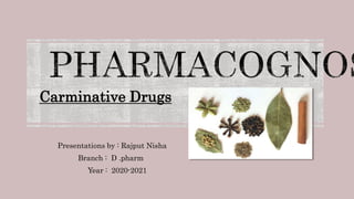 Presentations by : Rajput Nisha
Branch : D .pharm
Year : 2020-2021
Carminative Drugs
 