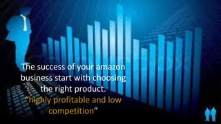 The success of your amazon
business start with choosing
the right product.
“highly profitable and low
competition”
 